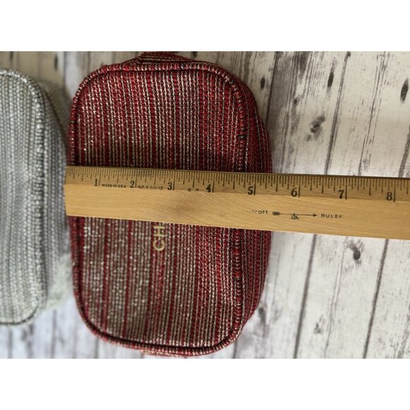 CHANEL Holiday Red Grey Tweed Shimmer Cosmetic Travel Bag With Gold Small PAIR - Picture 11 of 11